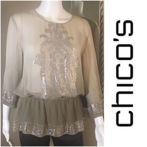 💎Silk Ombré Cache Top with Metallic Stitching💎